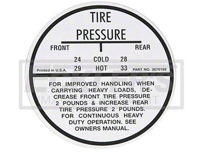 1964-1965 El Camino Tire Pressure Decal