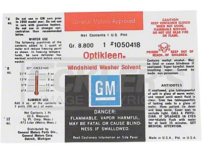 Windshield Washer Decals 64-65 Replacement Optikleen Windshi