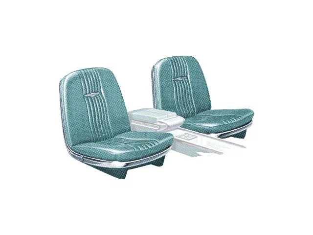 1964-1965 Ford Thunderbird Front Bucket Seat Covers, Vinyl, Light Turquoise 25, Trim Codes 27 & 57 & 57A & 57B, Without Reclining Passenger Seat