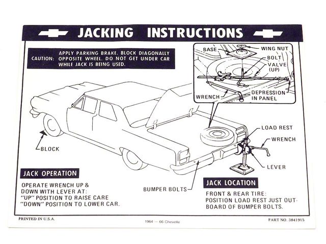 1964-1966 Chevelle Jacking Instructions Decal
