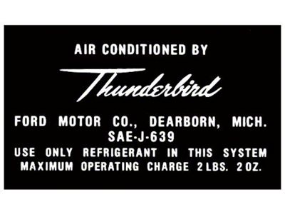 1964-1966 Ford Thunderbird Aluminum Air Conditioning Tag Decal