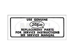 1964-1966 Ford Thunderbird Service Instructions Air Cleaner Decal