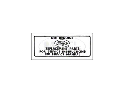 1964-1966 Ford Thunderbird Service Instructions Air Cleaner Decal