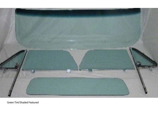 Complete Glass Package with Post Assembled Side Glass and Small Rear Back Glass; Green Tinted and Shaded/Original Green Tint (64-66 C10, C20, K10, K20)