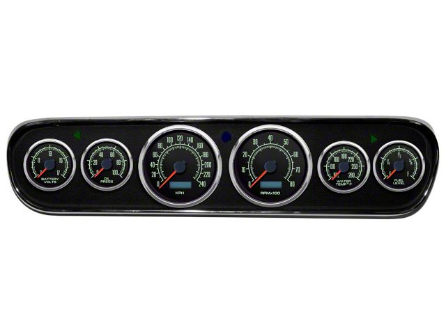 1964-1966 Mustang New Vintage USA 69 Series Gauge Panel Kit, Black Faces with Programmable KPH Speedometer