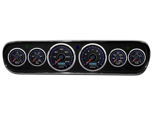 1964-1966 Mustang New Vintage USA CFR Blueline Series Gauge Panel Kit, Black Faces with Programmable KPH Speedometer