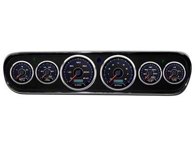 1964-1966 Mustang New Vintage USA CFR Blueline Series Gauge Panel Kit, Black Faces with Programmable KPH Speedometer