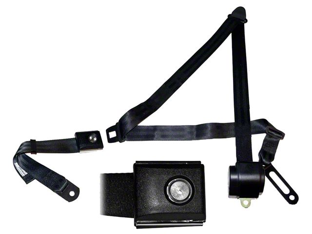 1964-1973 Mustang 3-Point Seat Belt Set with Vintage Push Button s, Black