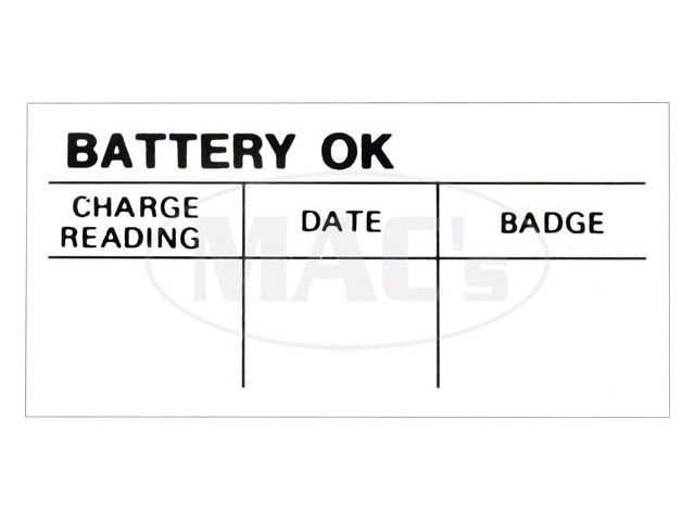 1964-1973 Mustang Battery Test OK Decal