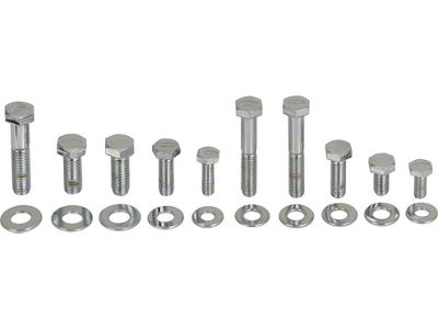 1964-1973 Mustang Chrome Engine Hardware Kit, Small Block V8 with Standard Exhaust