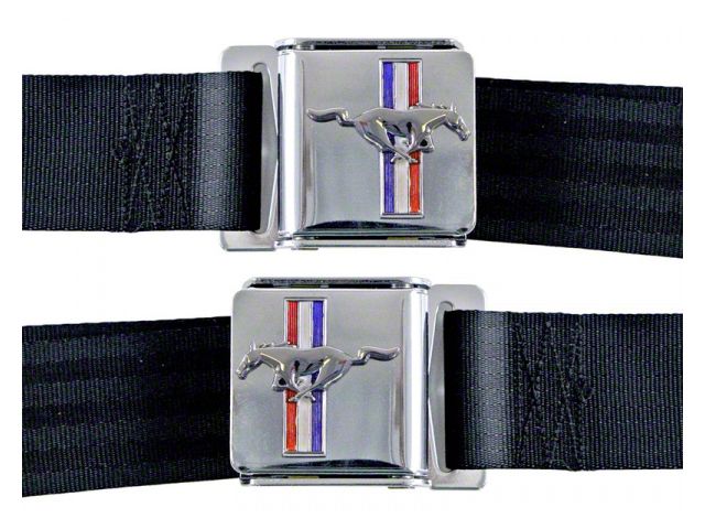 1964-1973 Mustang Seat Belts with Pony Emblems, Aqua