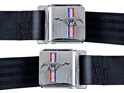 1964-1973 Mustang Seat Belts with Pony Emblems, Black