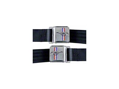 1964-1973 Mustang Seat Belts with Pony Emblems, Medium Blue