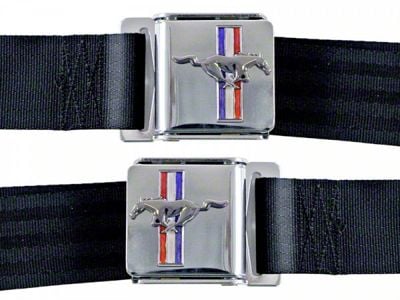 1964-1973 Mustang Seat Belts with Pony Emblems, White