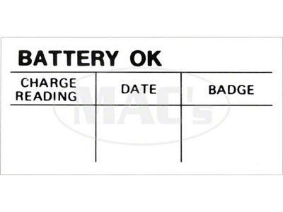 1964-1975 Thunderbird Battery Test OK Decal