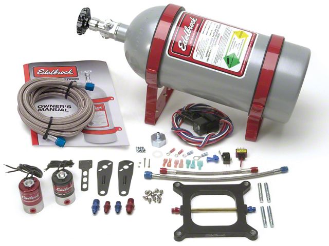 1964-1990 Chevy 70050 Performer RPM Single Stage Nitrous Plate Kit for 4150 Square-bore Carburetor with Silver Powder Coated Bottle