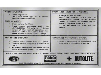 1965-1966 Ford Thunderbird Service Specification Decal