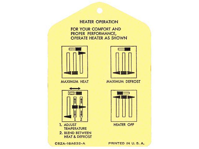1965-1966 Mustang Heater Instruction Tag