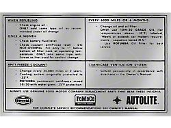 1965-1966 Mustang Service Specification Decal