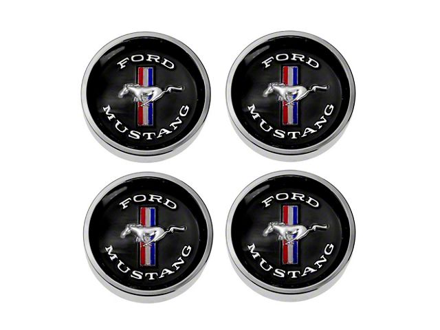 1965-1966 Mustang Styled Steel Wheel Hubcap Set with Black Background, 4 Pieces