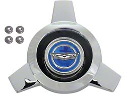 Wire Spoke Center Cap; Chrome with Blue Center (65-66 Mustang)