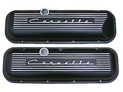 1965-1974 Corvette Valve Covers Big Block Finned Aluminum With Power Brakes Black