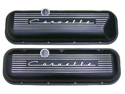 1965-1974 Corvette Valve Covers Big Block Finned Aluminum With Power Brakes Black