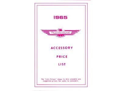 1965 Ford Thunderbird Accessory Price List, New Car