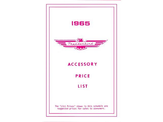 1965 Ford Thunderbird Accessory Price List, New Car