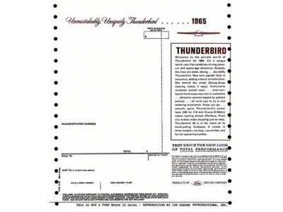 1965 Ford Thunderbird Window Price Sticker, New Car