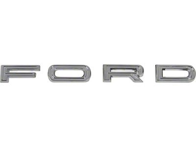 1965 Galaxie And Other Full Size Hood Letters - F-O-R-D - All Chrome - With Hardware From 11-25-64