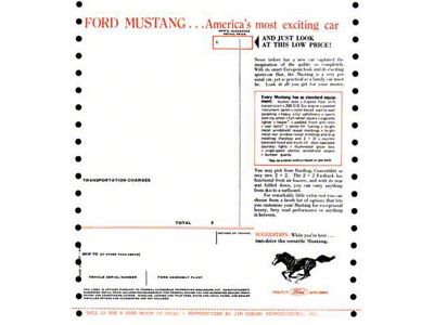 1965 Mustang New Car Window Price Sticker