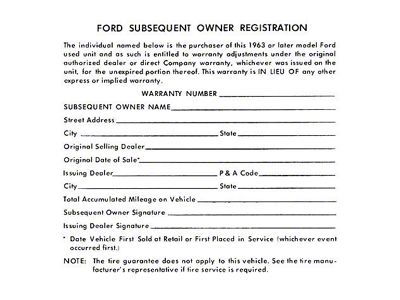 1965 Mustang Subsequent Owner's Registration Sheet