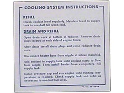 1965 Or 1967 Corvette Cooling System Decal, Warning