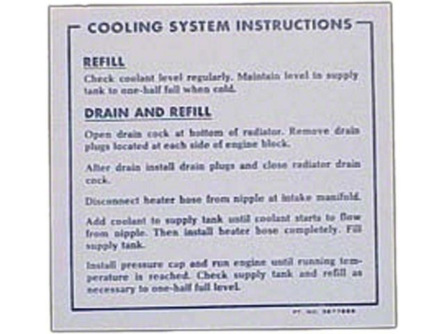 1965 Or 1967 Corvette Cooling System Decal, Warning