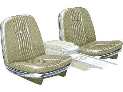1965 Ford Thunderbird Front Bucket Seat Covers, Vinyl, Light Beige Silver Gold 40, Trim Code 24, Without Reclining Passenger Seat
