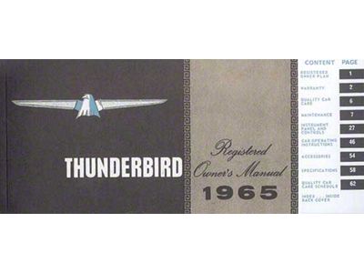 1965 Thunderbird Owner's Manual, 68 Pages with Over 70 Illustrations, Includes Ford Registered Owner Plan
