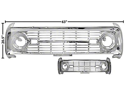 1966-1968 Bronco Grille Assembly - Smooth - Chrome Finish