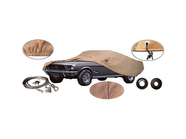 1966-1968 Mustang Shelby Fastback Tan Flannel Car Cover with Mirror Pocket on Left