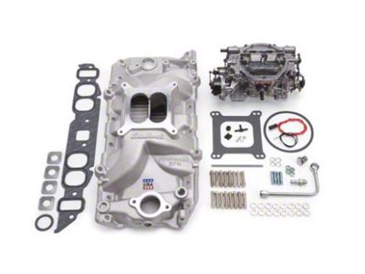 1966-1972 Chevelle Edelbrock 2061 Manifold and Carb Kit; Performer; Big Block Chevy; Oval Port; Natural Finish