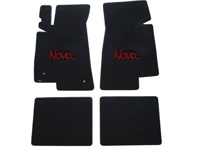 1966-74 Nova Lloyds Ultimat Black Front/Rear Floor Mats With Red Nova Logo