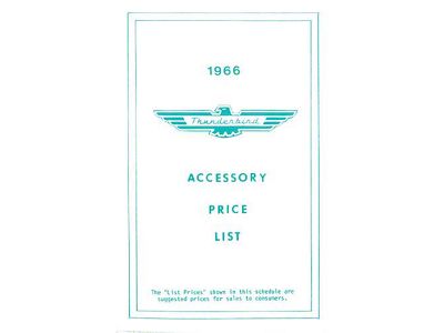 1966 Ford Thunderbird Accessory Price List, New Car