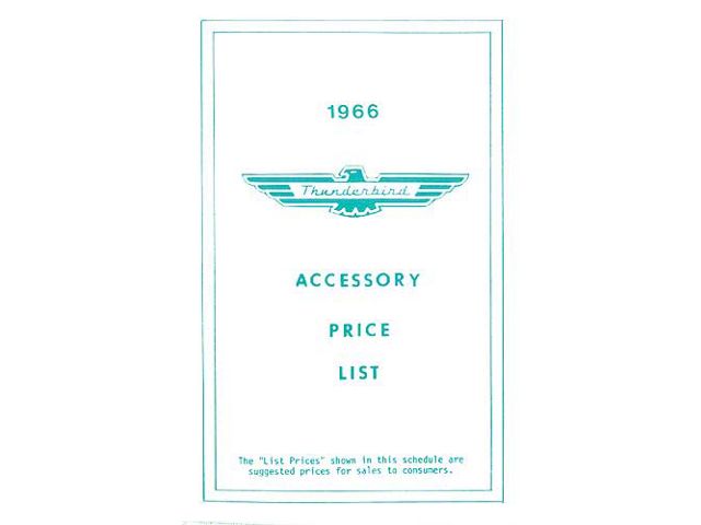 1966 Ford Thunderbird Accessory Price List, New Car