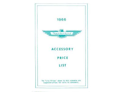 1966 Ford Thunderbird Accessory Price List, New Car