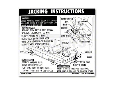 1966 Nova And Chevy II Jack Instruction Decal, Regular Wheel, Coupe And Sedan