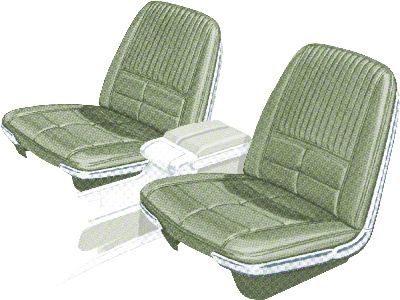 1966 Ford Thunderbird Front Bucket & Rear Bench Seat Covers, Full Set, Vinyl, Light Ivy Gold Green 48, Trim Code 28, Without Reclining Passenger Seat