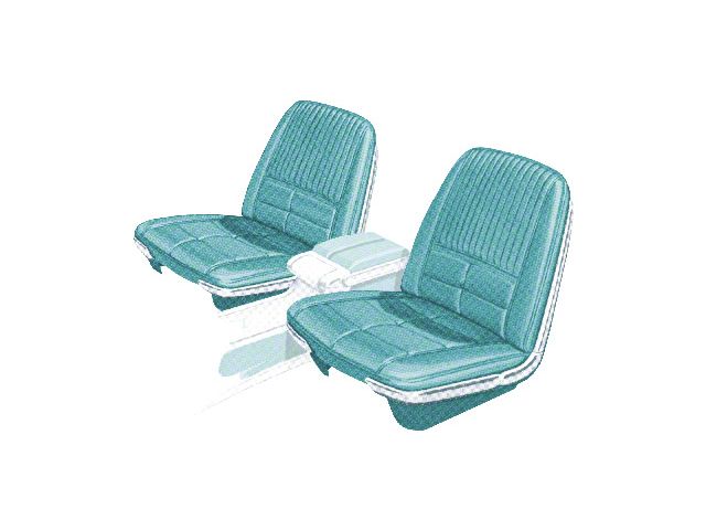 1966 Ford Thunderbird Front Bucket Seat Covers, Vinyl, Light Aqua 25, Trim Code 27, Without Reclining Passenger Seat