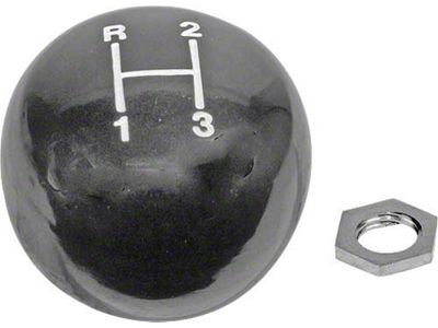 1967-1968 Mustang 3-Speed Manual Transmission Floor Shift Knob, Black with White Shift Pattern