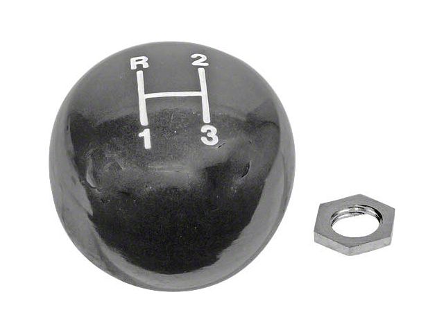 1967-1968 Mustang 3-Speed Manual Transmission Floor Shift Knob, Black with White Shift Pattern