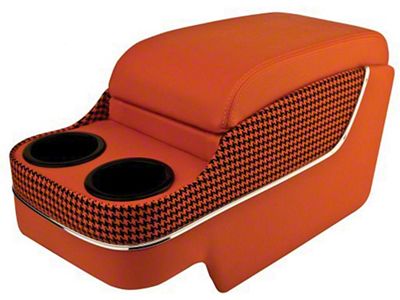 1967-1969 Camaro Custom Deluxe SS Floor Console With Drink Holders Houndstooth With Chrome Trim Orange & Black